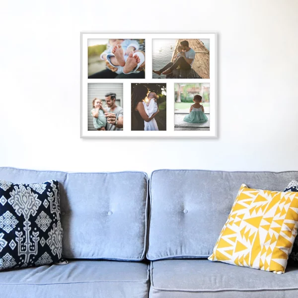 Cadre multi photos en aluminium Amelia pour 5 photos 40x50 cm (5 Bilder) | blanc | verre synthétique (1 mm)
