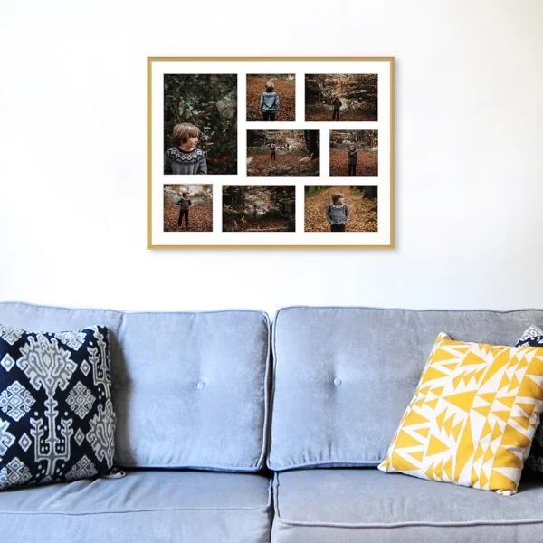 Cadre multi photos en aluminium Amelia pour 8 photos 40x50 cm (8 Bilder) | or | verre synthétique (1 mm)
