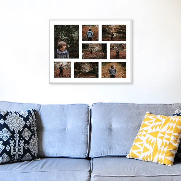 Cadre multi photos en aluminium Amelia pour 8 photos 40x50 cm (8 Bilder) | blanc | verre synthétique (1 mm)