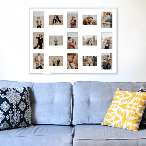 Cadre multi photos en aluminium Amelia pour 15 photos 60x80 cm (15 Bilder) | blanc | verre synthétique (1 mm)