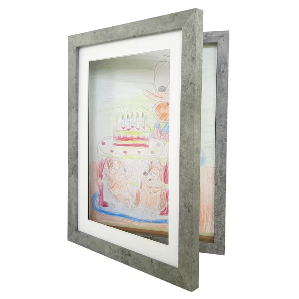 Holz Bilderrahmen Draw zum Öffnen - für DIN A4 Bilder 21x29,7 cm (DIN A4) | beton | Kunstglas (1 mm)