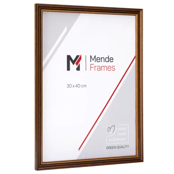 Holz Bilderrahmen Kadioha 28x35 cm | Braun mit Goldkante | Normalglas (2 mm)