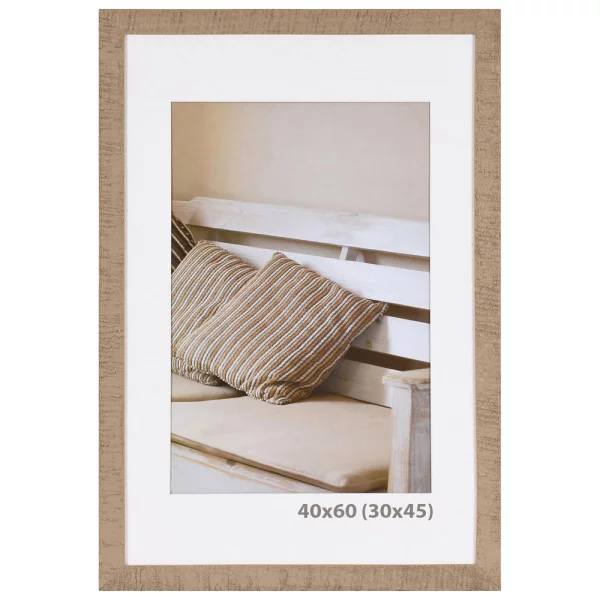 Holz Bilderrahmen Driftwood mit Passepartout 15x20 cm (10x15 cm) | Beige | Normalglas (2 mm)