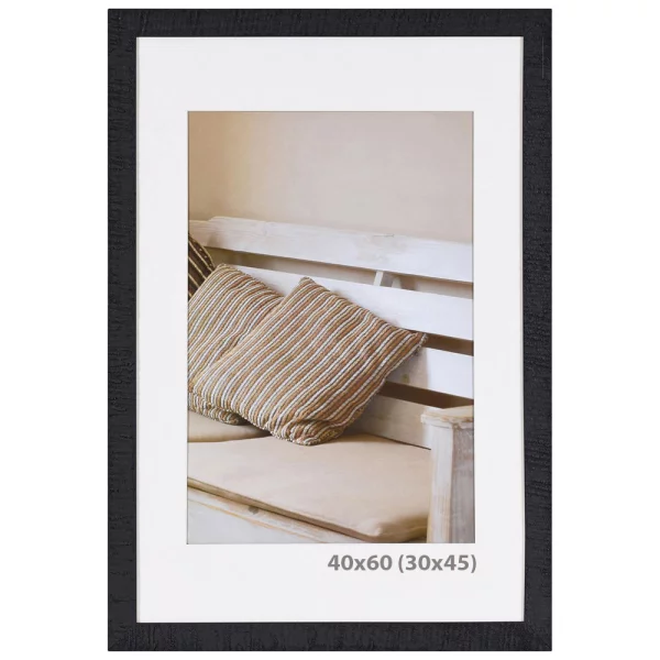 Holz Bilderrahmen Driftwood mit Passepartout 15x20 cm (10x15 cm) | Schwarz | Normalglas (2 mm)
