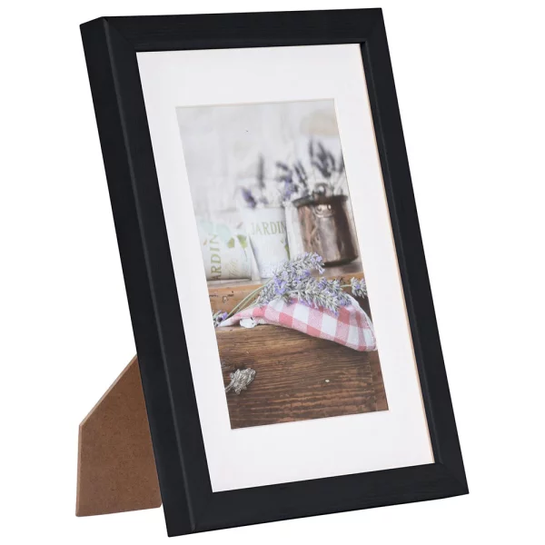 Holz Bilderrahmen Jardin mit Passepartout 15x20 cm (10x15 cm) | Schwarz | Normalglas (2 mm)
