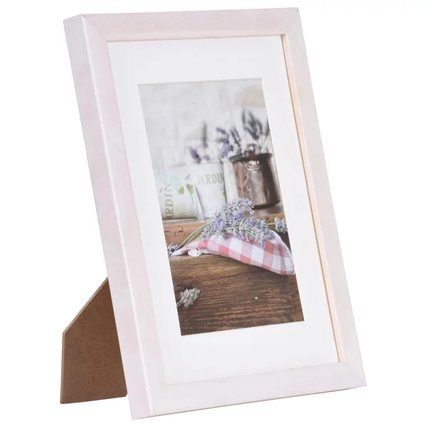 Holz Bilderrahmen Jardin mit Passepartout 10x15 cm (7x10 cm) | Weiß | Normalglas (2 mm)
