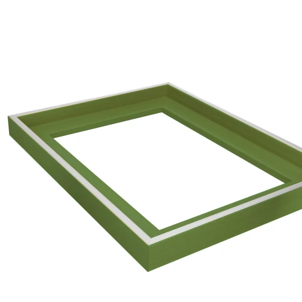 Schattenfugenrahmen Schlieren nach Mass Silber auf Waldgrün | Leerrahmen (ohne Glas und Rückwand)