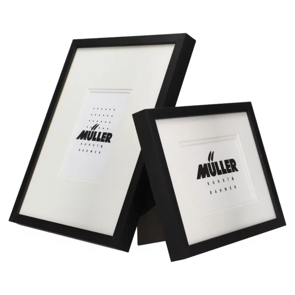 Holz-Bilderrahmen für Postkarten (10x15 cm) Schwarz, inkl. Passepartout 18x24 cm (10x15 cm) | Schwarz + Passepartout 2x weiß | Normalglas (2 mm)