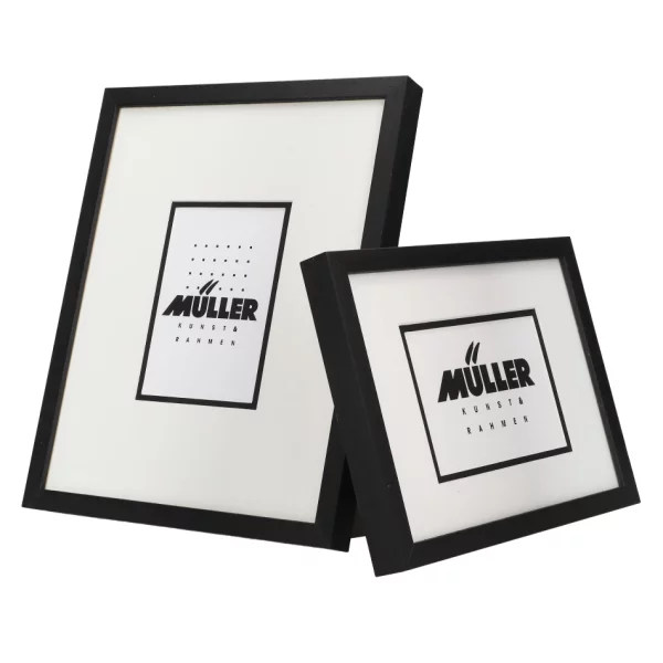 Holz-Bilderrahmen für Postkarten (10x15 cm) Schwarz, inkl. Passepartout 18x24 cm (10x15 cm) | Schwarz + Passepartout schwarz+weiß | Normalglas (2 mm)