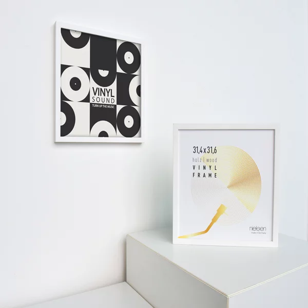 Cadre en bois pour disques vinyles 31,4x31,6 cm | blanc | verre synthétique (2 mm)