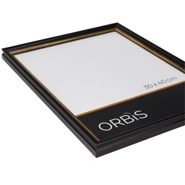 Bilderrahmen Neas aus Holz nach Mass Schwarz mit Gold | Normalglas (2 mm)
