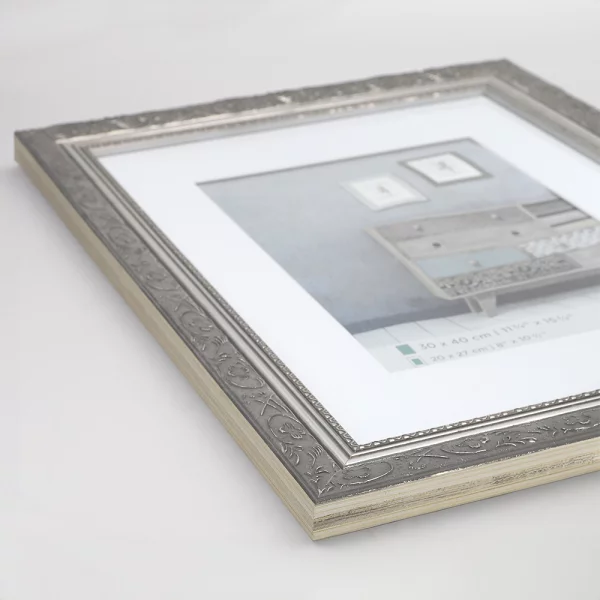 Cadre en bois Baroque avec passe-partout 20x30 cm | anthracite | verre standard (2 mm)