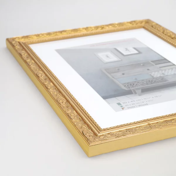 Cadre en bois Baroque avec passe-partout 20x30 cm | or | verre standard (2 mm)