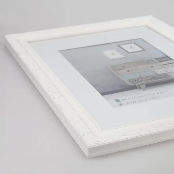 Cadre en bois Baroque avec passe-partout 20x30 cm | blanc | verre standard (2 mm)