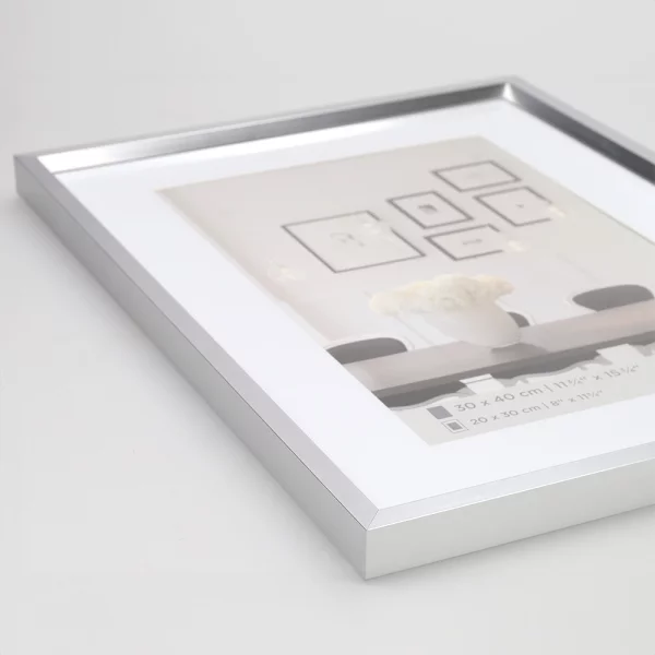 Cadre en plastique Steel Style avec passe-partout 10x15 cm (7 x 10 cm) | argent | verre standard (2 mm)