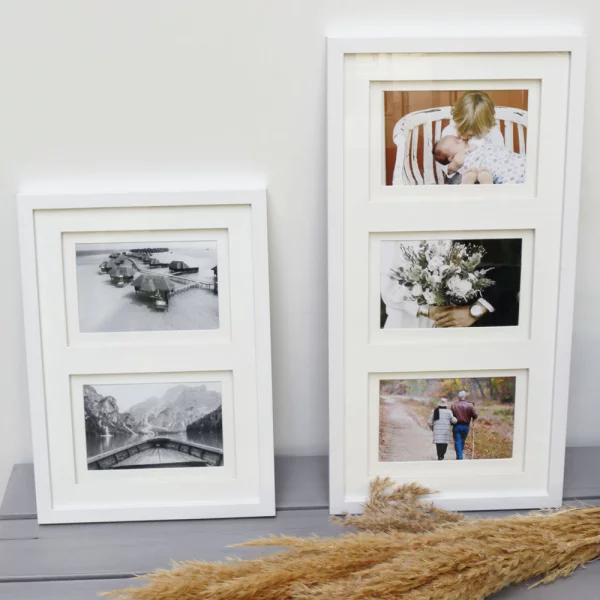 Cadre multi photos en bois Anna pour 6 photos avec passe-partout double 6x10x15 cm | blanc | verre standard (2 mm)