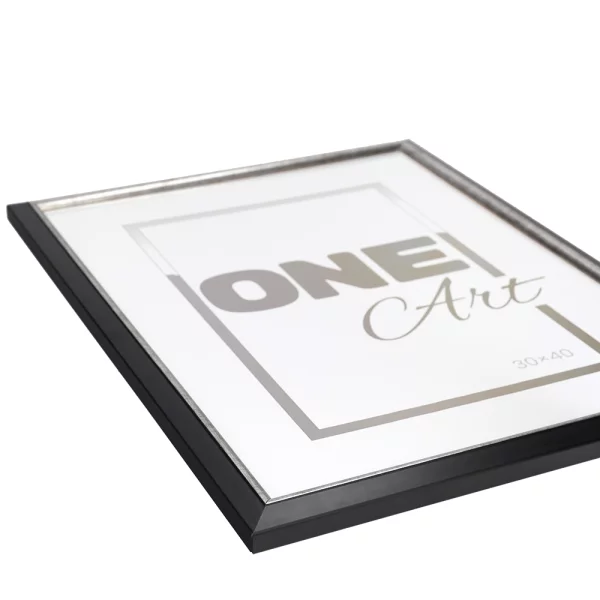 Holz-Bilderrahmen Cecilia 10x15 cm | Schwarz-Silber | Kunstglas (1 mm)