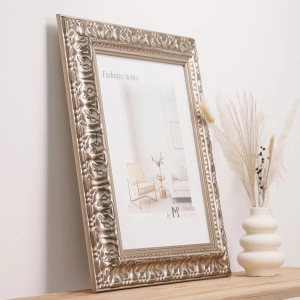 Exklusiver Holz-Bilderrahmen Tanur nach Maß Silber | Normalglas (2 mm)