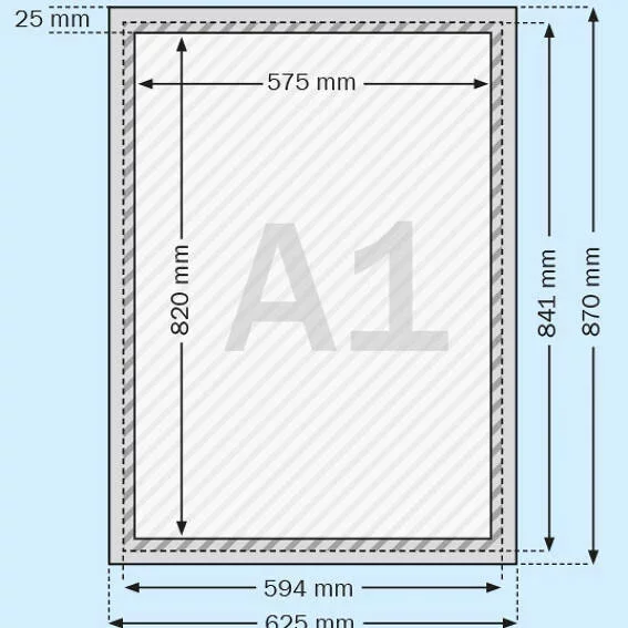 25 mm Klapprahmen Standard 59,4x84,1 cm (A1) | silber | Kunstglas mattiert (1 mm)