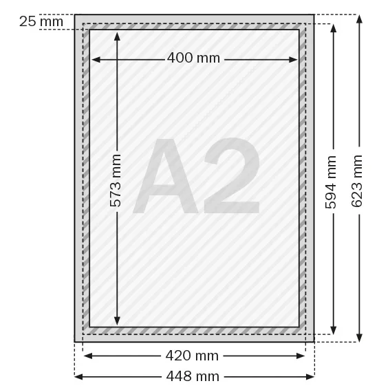 25 mm Klapprahmen Standard 42x59,4 cm (A2) | silber | Kunstglas mattiert (1 mm)
