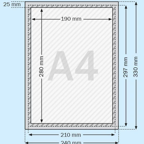 25 mm Klapprahmen Standard 21x29,7 cm (A4) | silber | Kunstglas mattiert (1 mm)
