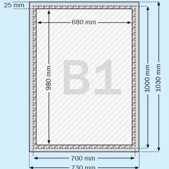 25 mm Klapprahmen Standard DIN B1 70,7x100 cm (B1) | silber | Kunstglas mattiert (1 mm)