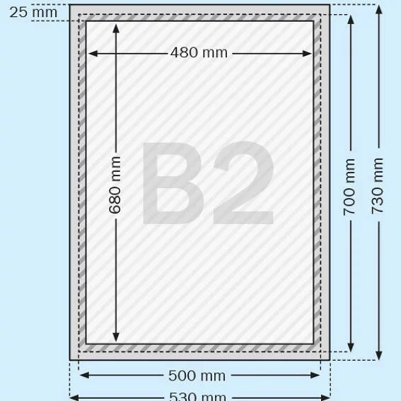 25 mm Klapprahmen Standard DIN B2 50x70,7 cm (B2) | silber | Kunstglas mattiert (1 mm)