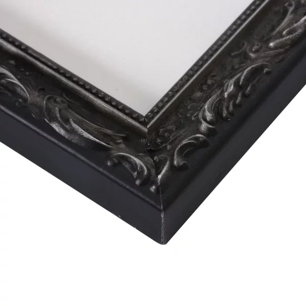 Holz-Bilderrahmen Chic Baroque mit Passepartout 15x20 cm (10x15 cm) | Schwarz | Normalglas (2 mm)
