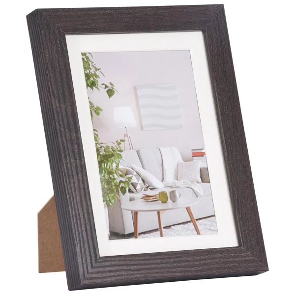 Holz Bilderrahmen Modern (MDF) mit Passepartout 10x20 cm (7x15 cm) | Dunkelbraun | Normalglas (2 mm)