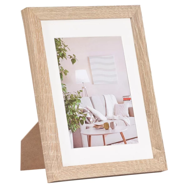 Holz Bilderrahmen Modern (MDF) mit Passepartout 70x70 cm (60x60 cm) | Hellbraun | Normalglas (2 mm)