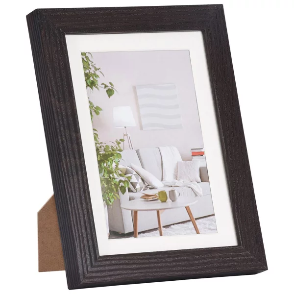 Holz Bilderrahmen Modern (MDF) mit Passepartout 10x20 cm (7x15 cm) | Schwarz | Normalglas (2 mm)