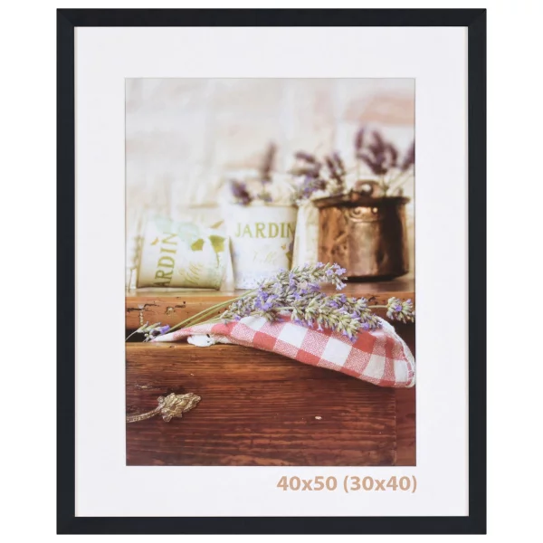 Holz Bilderrahmen Jardin mit Passepartout 15x20 cm (10x15 cm) | Schwarz | Normalglas (2 mm)