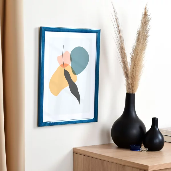 Holzrahmen Korsika Massanfertigung blau | Normalglas (2 mm)