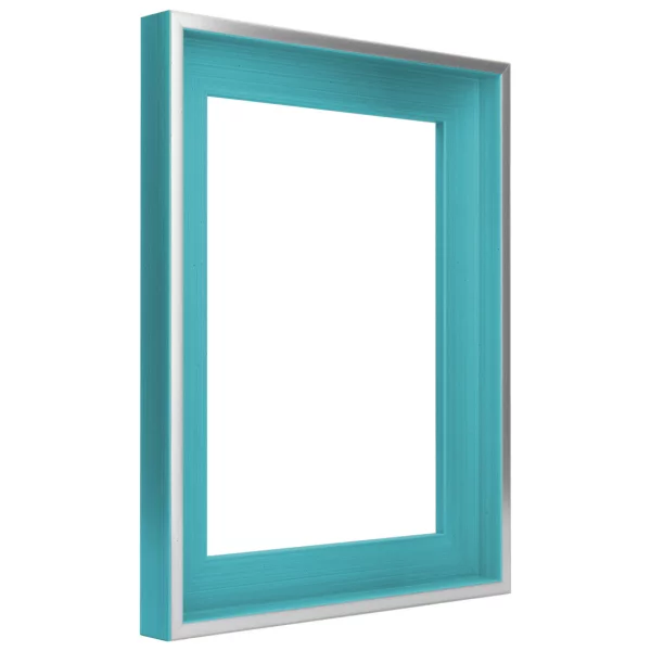 Schattenfugenrahmen Schlieren 50x60 cm | Silber auf Tuerkis | Leerrahmen (ohne Glas und Rückwand)