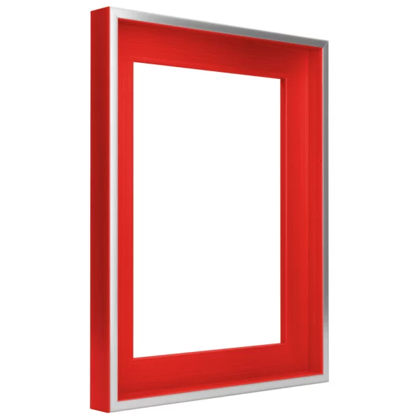 Schattenfugenrahmen Schlieren nach Mass Silber auf Chinarot | Leerrahmen (ohne Glas und Rückwand)