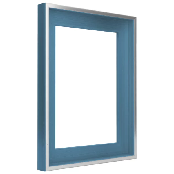 Schattenfugenrahmen Schlieren nach Mass Silber auf Taubenblau | Leerrahmen (ohne Glas und Rückwand)