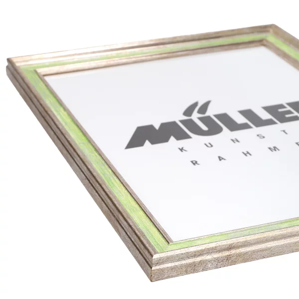Cadre en bois Brême 18x24 cm | or blanc - vert | verre standard (2 mm)