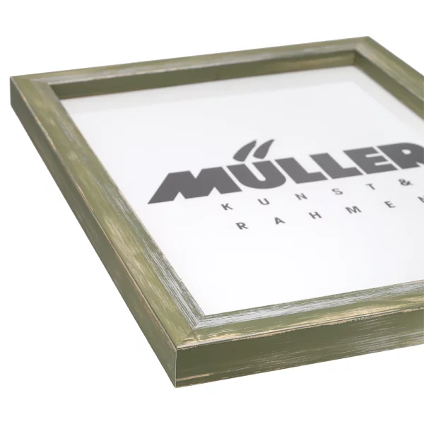 Holz Bilderrahmen Rodgau 15x20 cm | Olivgrün | Antireflexglas mattiert (2 mm)