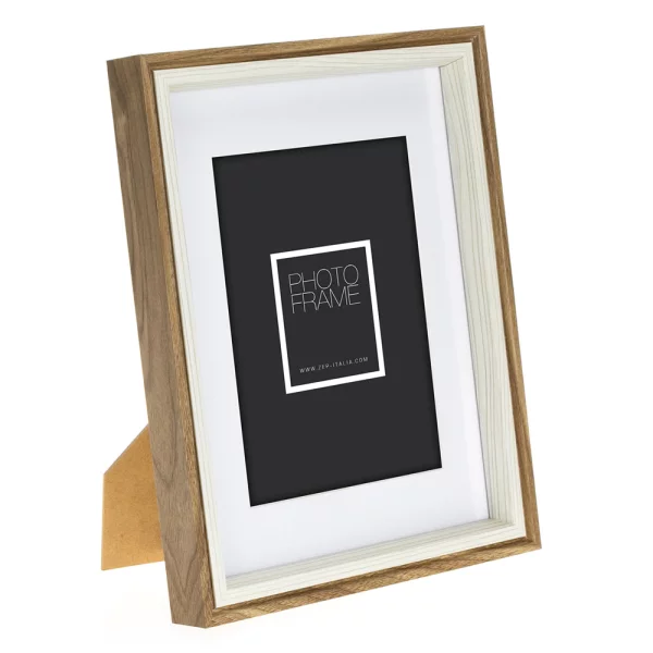 Holz Bilderrahmen Palmi (MDF) mit Passepartout 13x18 cm (9x13 cm) | Braun-Weiß | Normalglas (2 mm)