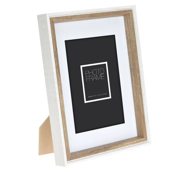 Holz Bilderrahmen Palmi (MDF) mit Passepartout 13x18 cm (9x13 cm) | Weiß-Braun | Normalglas (2 mm)
