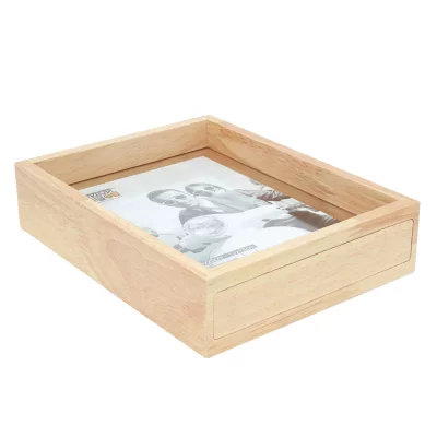 Drewniana ramka na zdjęcia z przeszklonym tyłem dla efektu pływającego zdjęcia 25x25 cm | naturalny | szkło standardowe (2 mm)