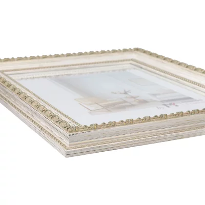 Cornice esclusiva in legno Deloga 70x90 cm | bianco con argento | Vetro standard (2 mm)