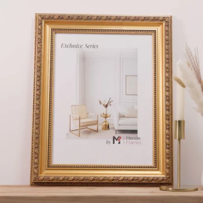 Exklusiv-Holzrahmen Victoria 80x120 cm | Gold, schwarz patiniert | Kunstglas (1,5 mm)