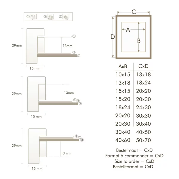 Cadre en bois Hugo avec baguette d'espacement et passe-partout 13x18 cm | blanc | verre standard (2 mm)