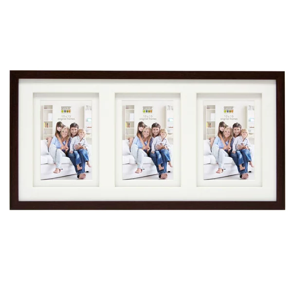 Cadre multi photos Anna pour 3 images avec passe-partout double 10x15 cm | brun | verre standard (2 mm)