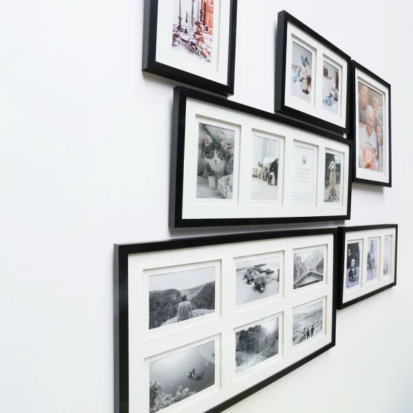 Cadre multi photos Anna pour 3 images avec passe-partout double 10x15 cm | noir | verre standard (2 mm)