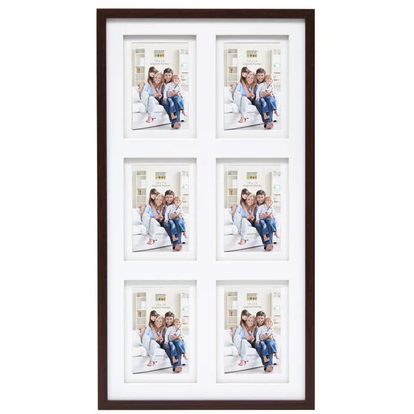 Cadre multi photos en bois Anna pour 6 photos avec passe-partout double 6x10x15 cm | brun | verre standard (2 mm)