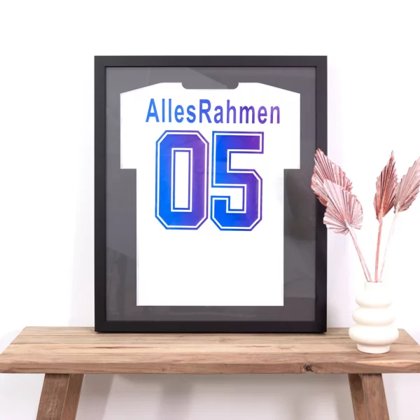 Cadre pour maillots Comfort Black avec passe-partout 53,4x63,4 cm | noir-blanc | verre synthétique (1 mm)
