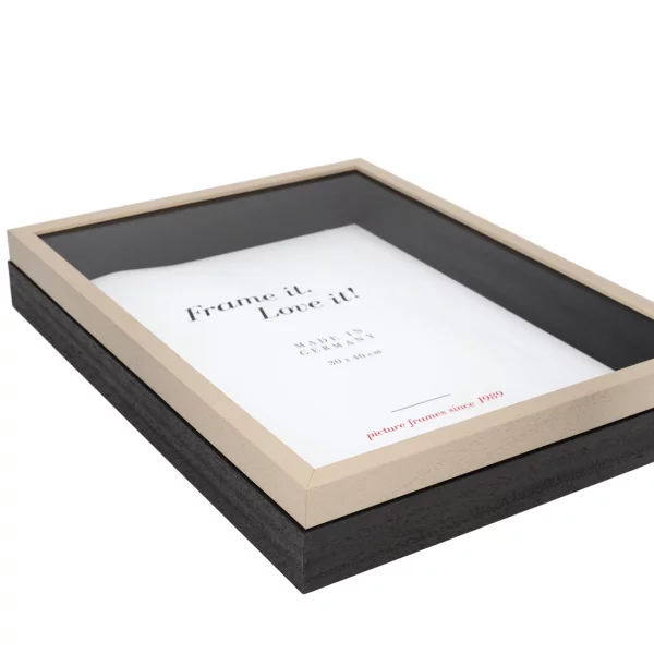 Cadre Unibox sur mesure brun clair-noir | verre standard (2 mm)