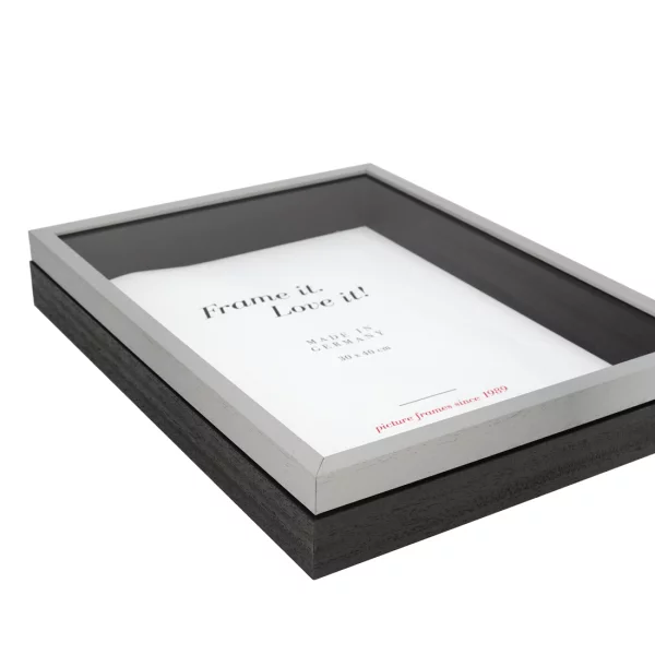 Cadre Unibox sur mesure gris clair-noir | verre standard (2 mm)